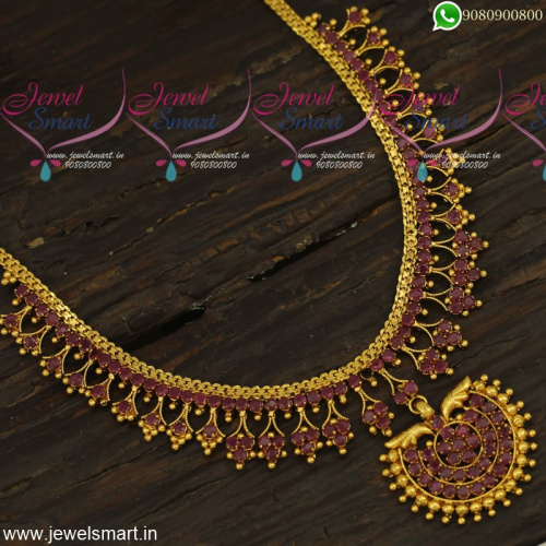 Kerala Style Stone Arumbu Gold Necklace Designs Traditional Jewellery Artificial NL23880