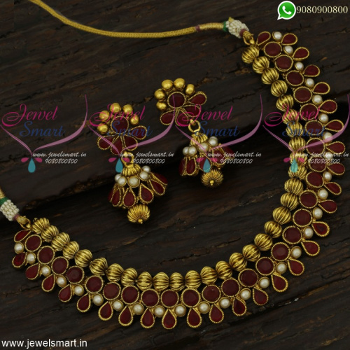 Kharbuja Beads Antique Jewellery Set Jhumka Earrings Low Price Necklace Set NL22230