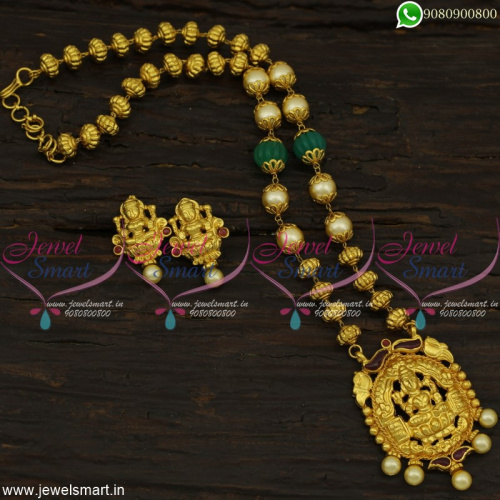 Kharbuja Beads Gold Necklace Designs One Gram Temple Jewellery Online NL22051