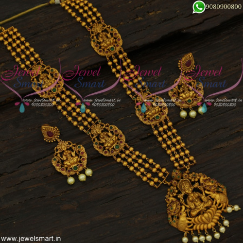 Kharbuja Beads Long Gold Necklace Matte Look Temple Jewellery Designs NL22229