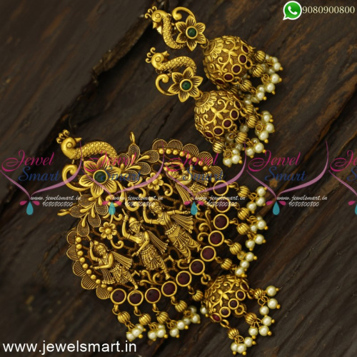 Kolhapur Style Marriage Procession Antique Gold Pendant Earrings Dance Design PS24654