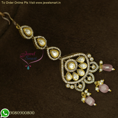 Kundan and CZ Maang Tikka with Monalisa Color Stone Drops - Exquisite Bridal Jewelry T26038