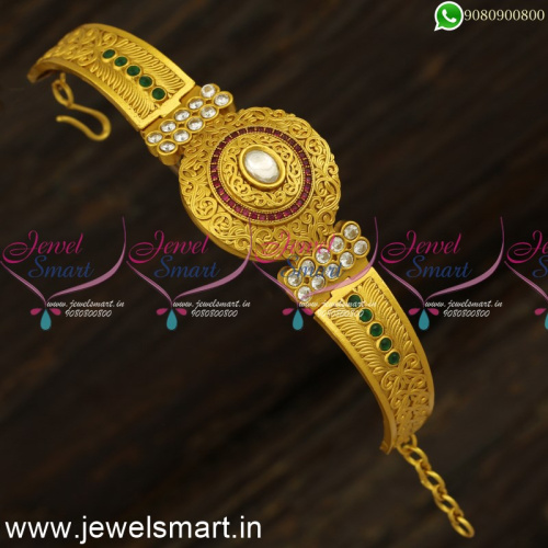 Kundan Stones Majestic Gold Bracelet Designs Watch Type Latest Jewellery B24233