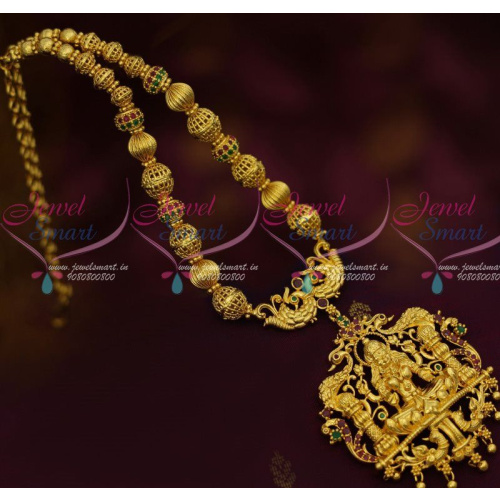 Latest Beads Necklace Designs for Sarees Gold Plated Temple Jewellery Online NL13009A