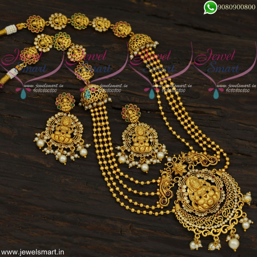 Layered Necklace Long Haram For Wedding Temple Jewellery Collections Online NL21881