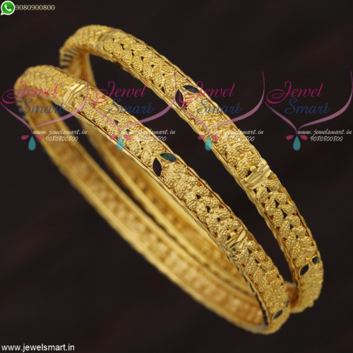 Leaf Design Gold Plated Bangles For Daily Wear South Indian Imitation Jewellery B21660
