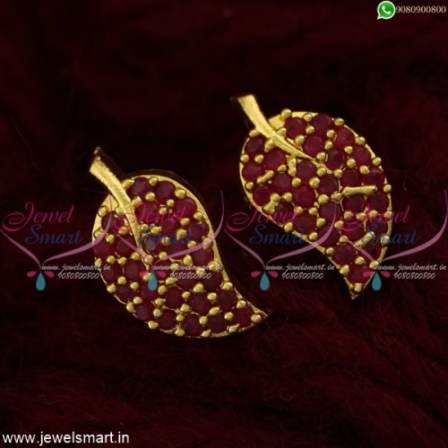 Leaf Design Ear Studs Fancy Design Earrings Indian Jewellery Gold Plated
