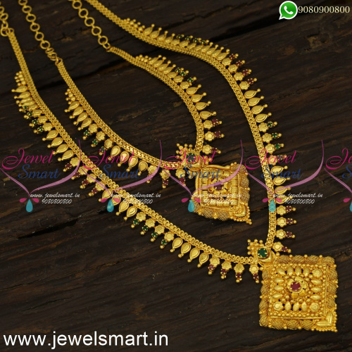 Leaf and Wheel Arumbu Long Gold Necklace Sets Ideas Covering Jewellery NL24123