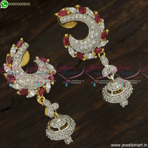 Light Weight Diamond Earrings Design Ruby White Dazzling Imitation Jewellery ER23755