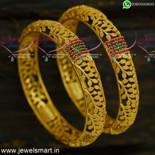 Light Weight Fascinating One Gram Gold Bangles Broad Leaf Design Forming Style