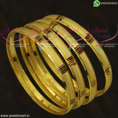 Light Weight Gold Bangles Design Enamel Finish 4 Pieces Set Imitation Jewellery Online B21815