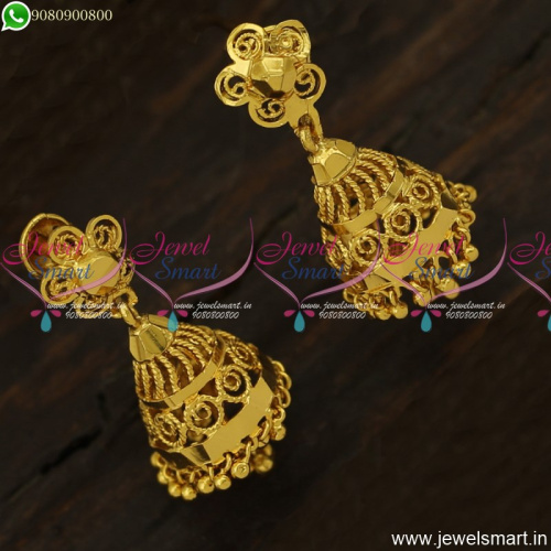 Light Weight Gold Jimikki Kammal Design Screwback Covering Jewellery J23899