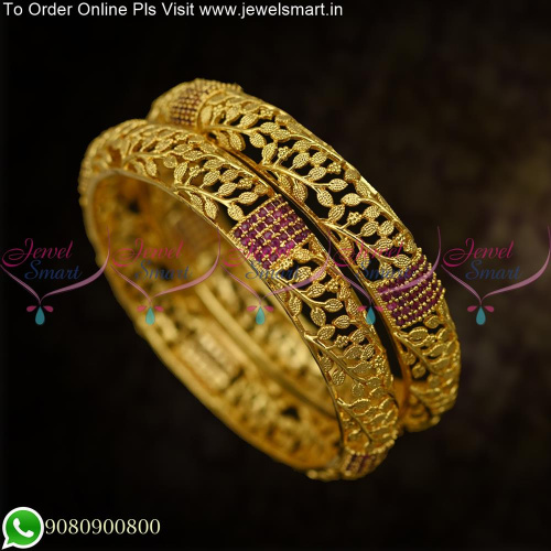 Light Weight One Gram Gold Bangles Broad Leaf Design Forming Style B25412