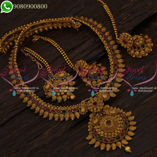 Long Necklace Antique Jewellery Haram Traditional Design Big Jhumka Maang Tikka