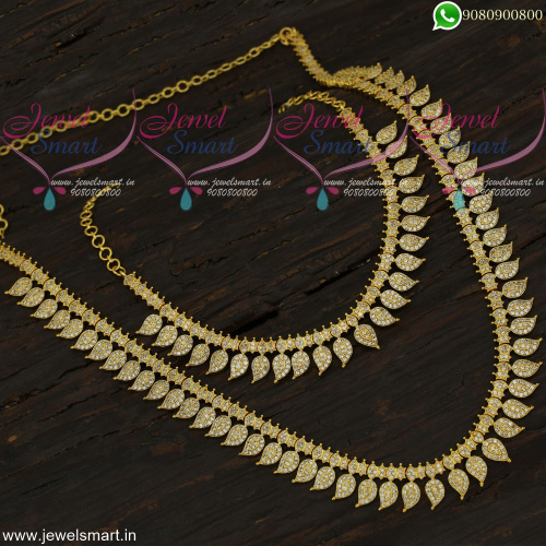 Long Necklace For Saree Mango Design Combo Set With White Stones Online NL21878