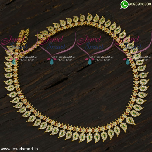Long Necklace For Saree Mango Design With Multi Colour Stones Online NL21879