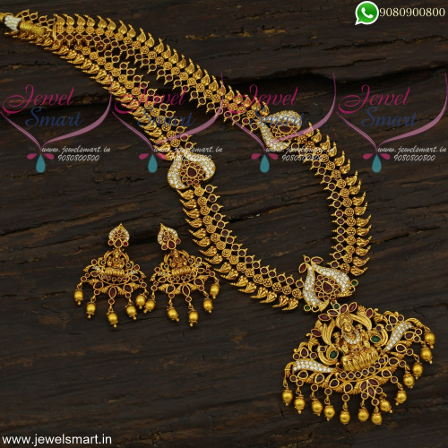 Long Necklace For Saree Latest Antique Temple Jewellery Collections Online NL21854