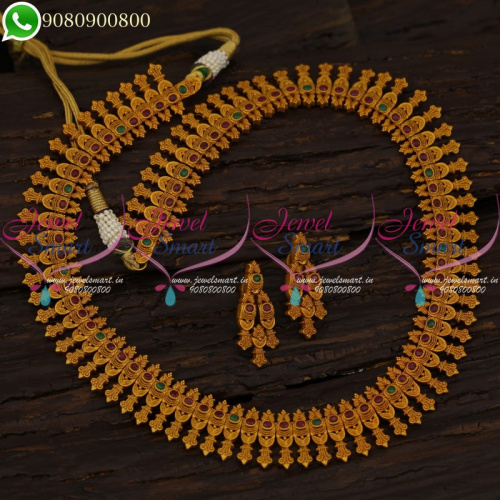 Long Necklace For Sarees Matte Finish Jewellery Antique Gold Plated NL21187