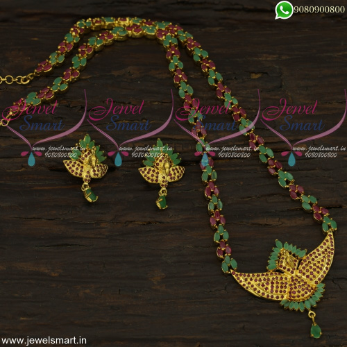 3D Peacock Face Long Necklace Marquise Stones Fashion Jewellery Jaipuri NL22322