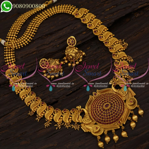 Long Necklace Peacock Design Traditional Matte Look Haram Collections