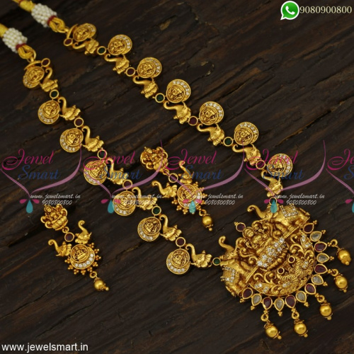 Lord Gajalakshmi Temple Jewellery Bahubali Style Necklace Set Shop Online NL23298