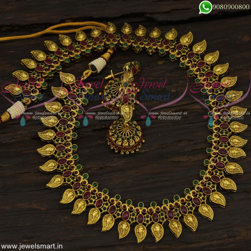 Lord Ganesha Temple Jewellery Haram Mango Pendants Kemp Long Necklace NL22648