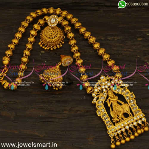 Lord Gopala Krishna Temple AD White Matte Finish Pendant Earrings Set Online PS24722