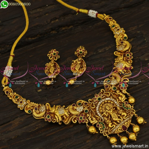 Lord Krishna Temple Jewellery Necklace Set Latest Antique Gold Plated Collections NL23486