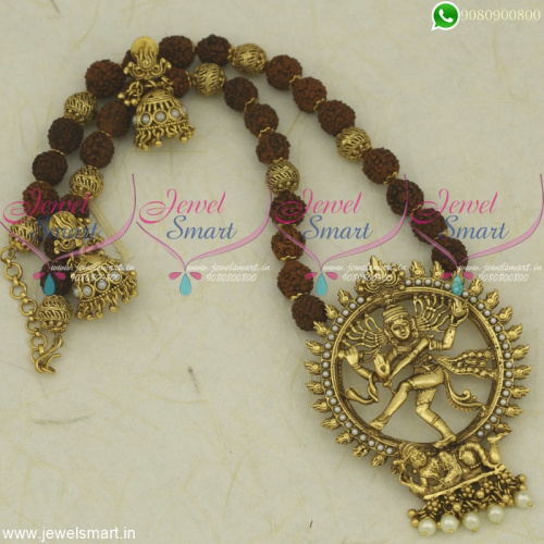 Lord Nataraja Divine Dancer Rudraksha Malai Temple Jewellery Jhumka Set NL22330
