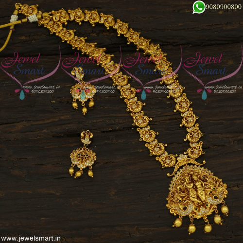 Lord Radha Krishna Temple Necklace Jewellery Long Gold Design Nagas Collections