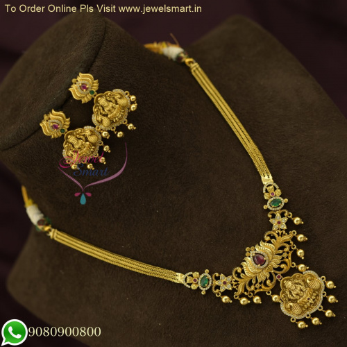Exquisite Lotus Temple Jewelry Chain Necklace Set: Antique Gold Traditional Designs NL26359