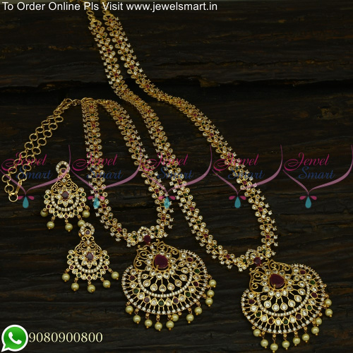 Lovely Designs Of Long Gold Necklace Combo Sets For Wedding NL25141