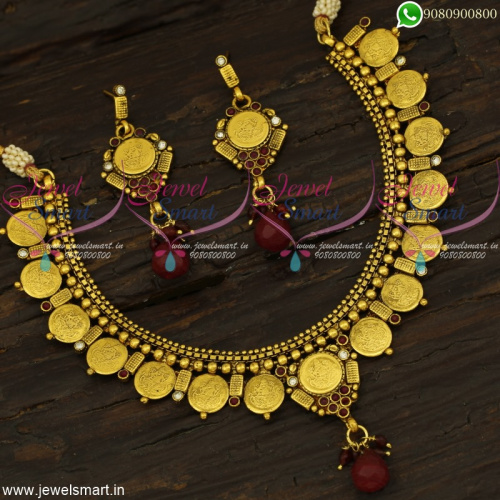 Low Price Temple Jewellery Antique Coin Necklace Traditional Kasumalai Online NL22344