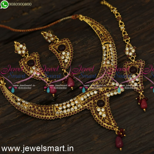 Low Price Designer Necklace Set With Maang Tikka and Earrings NL24086