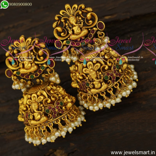 Magnificent Lord Ganesha Temple Jewellery Gold Design Heavy Jhumka Earrings J23926