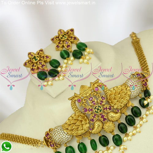 Majestic 3D Choker Necklace For Saree Jadau Style Green Beads NL25419