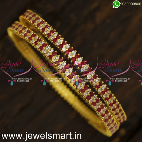 Majestic Diamond Bangles Design Set of 2 Traditional Gajulu Gold Plated Online B24024