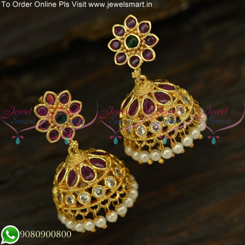 Majestic Gold Stone Jhumka Earrings Design With Kemp Online J25118