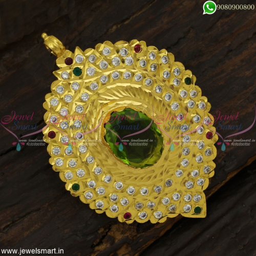 Majestic Handmade Gold Pendant Design Green Stone Dollar Popular South Indian Jewellery P23002
