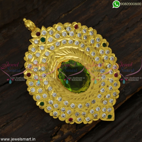 Majestic Handmade Gold Pendant Design Green Stone Dollar Popular South Indian Jewellery P23002