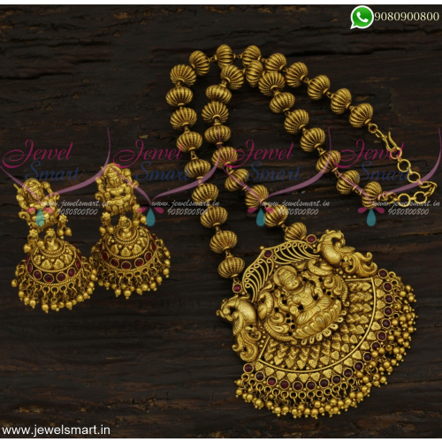 Majestic Temple Jewellery Antique Kharbuja Beaded Gold Necklace Designs Online NL22549