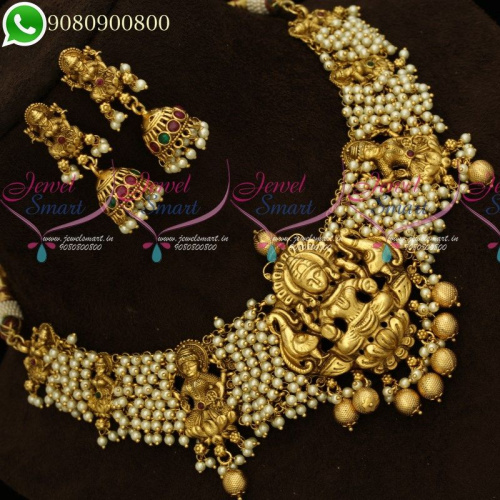 Majestic Temple Necklace Set Pearl Cluster Antique Bridal Jewellery New Fashion NL19776A