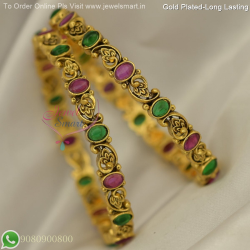 Mango Design Antique Bangles with Kemp Stones – Premium Gold Finish Collections B27264