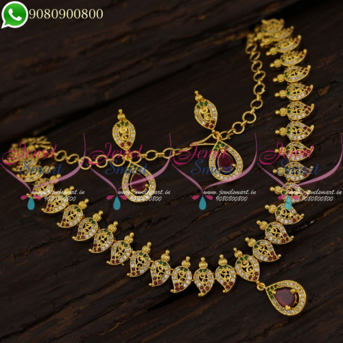 Mango Traditional Design Gold Plated Necklace Set South Indian Imitation Jewelry NL21262