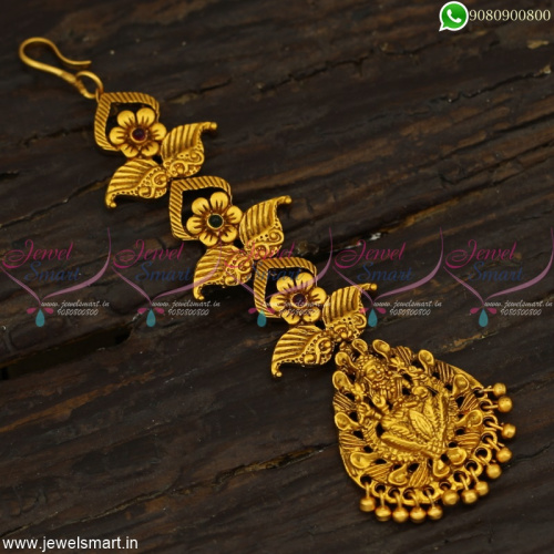 Fancy Floral Mango Chain Temple Maang Tikka For Bride Latest Matte Finish Jewellery Online T23025