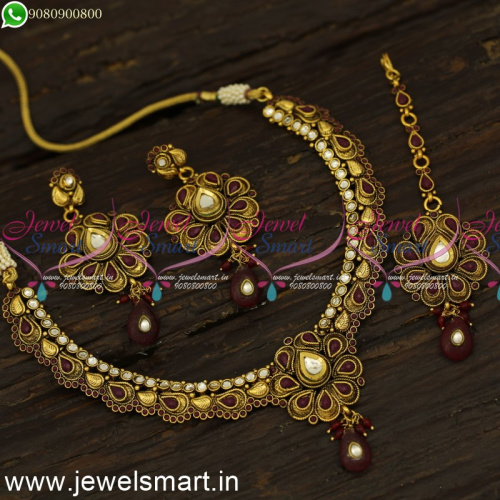 Maroon White Colour Costume Necklace Set with Earrings and Maang Tikka Low Price NL24089