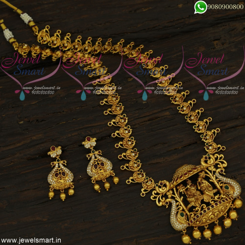 Marvelous Long Gold Necklace Designs With Indian Price Lord Radha Krishna Temple Jewellery NL22435
