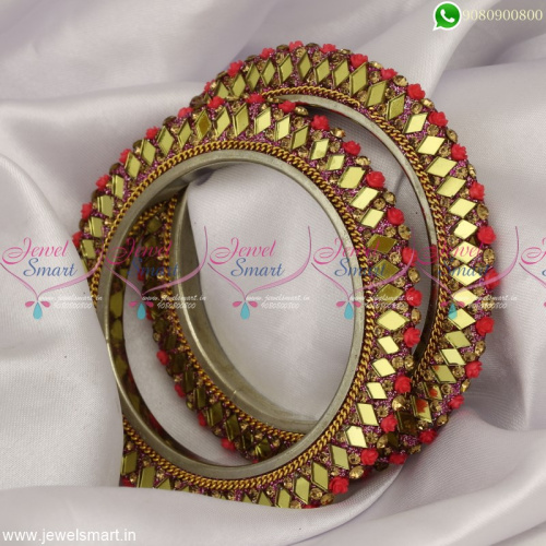 Mirror Work Lac Bangles Floral Design Dress Matching Fancy Collections B23372