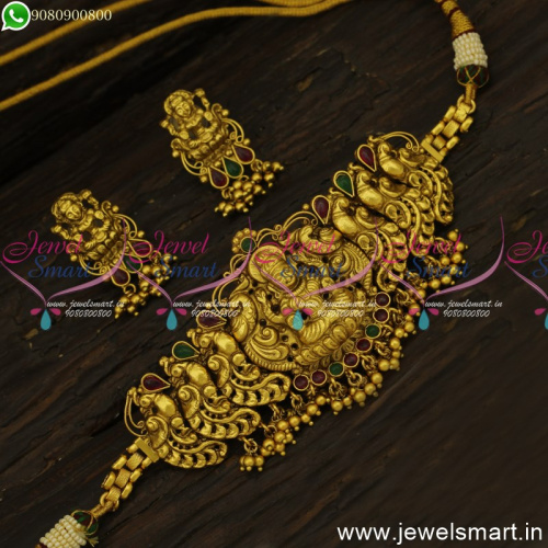 Modern Temple Jewellery Choker Necklace Set Antique Gold Catalogue Collections NL24693
