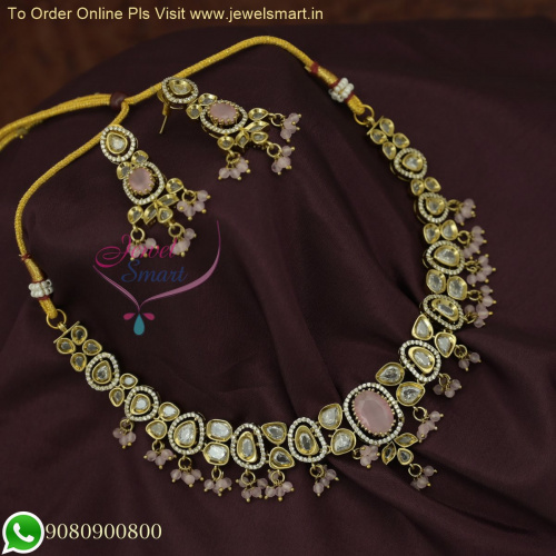 Elegant Monalisa Color Stones Necklace Set with Uncut CZ Stones NL26635
